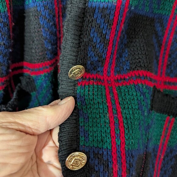 Vintage Talley-Ho Cardigan Sweater  Green Red Blue Plaid Holiday 1980’s - Picture 7 of 7